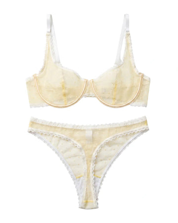 Non Padded Underwired Bra Set - Dot Mesh