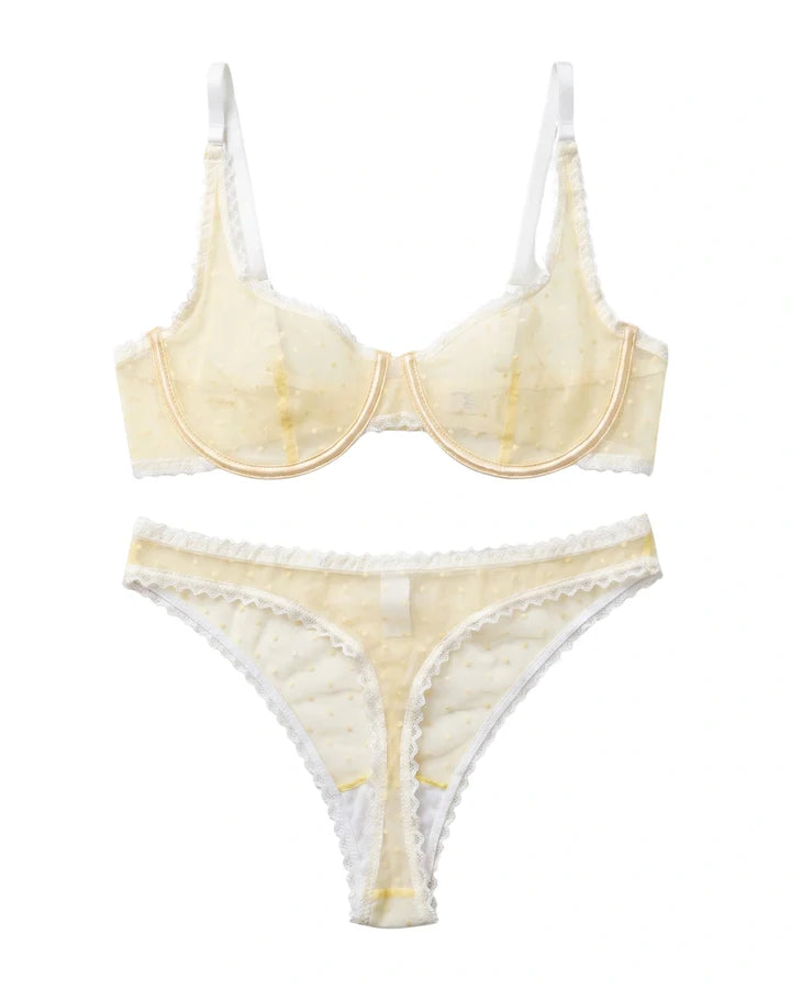 Non Padded Underwired Bra Set - Dot Mesh