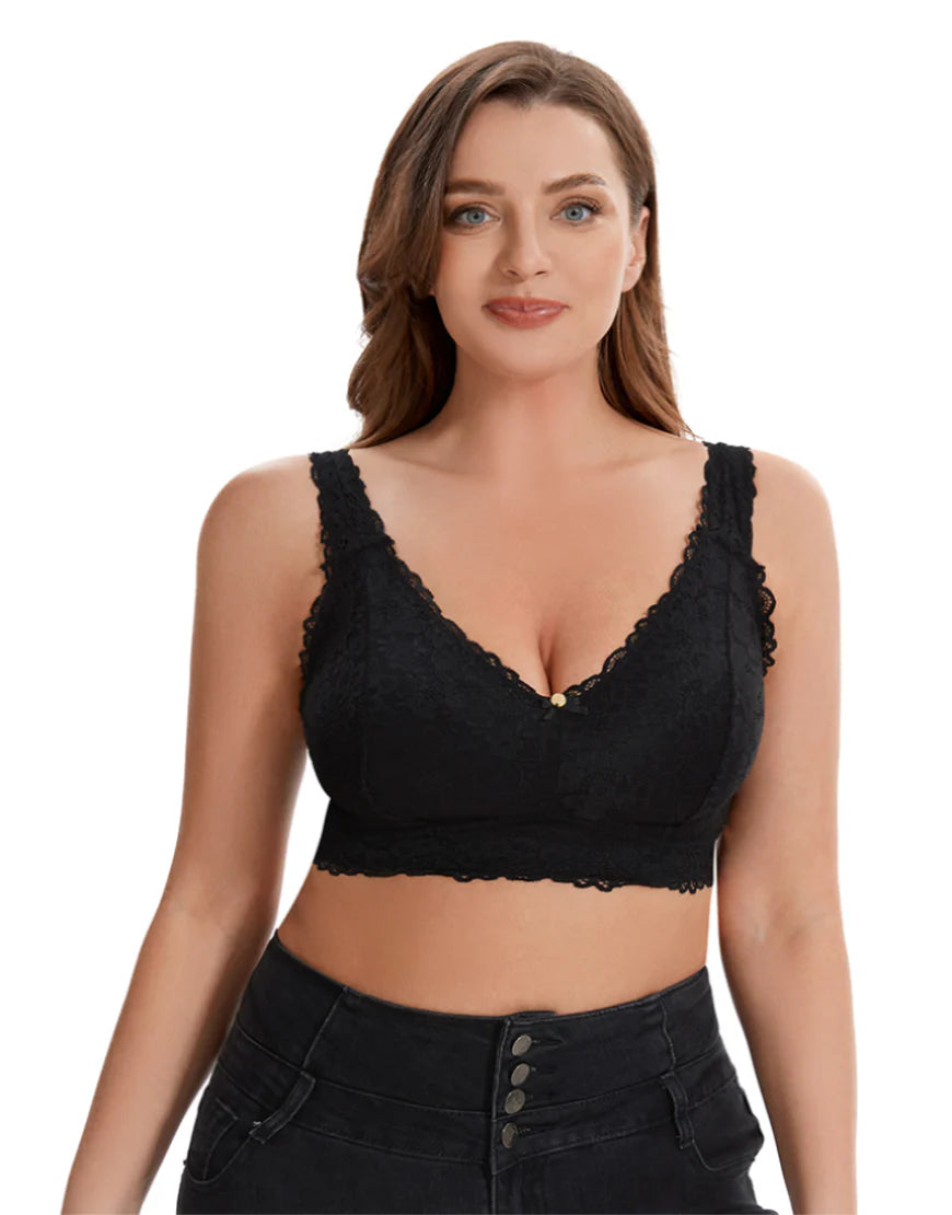 Double Layered All over Lace Bralette-BLACK