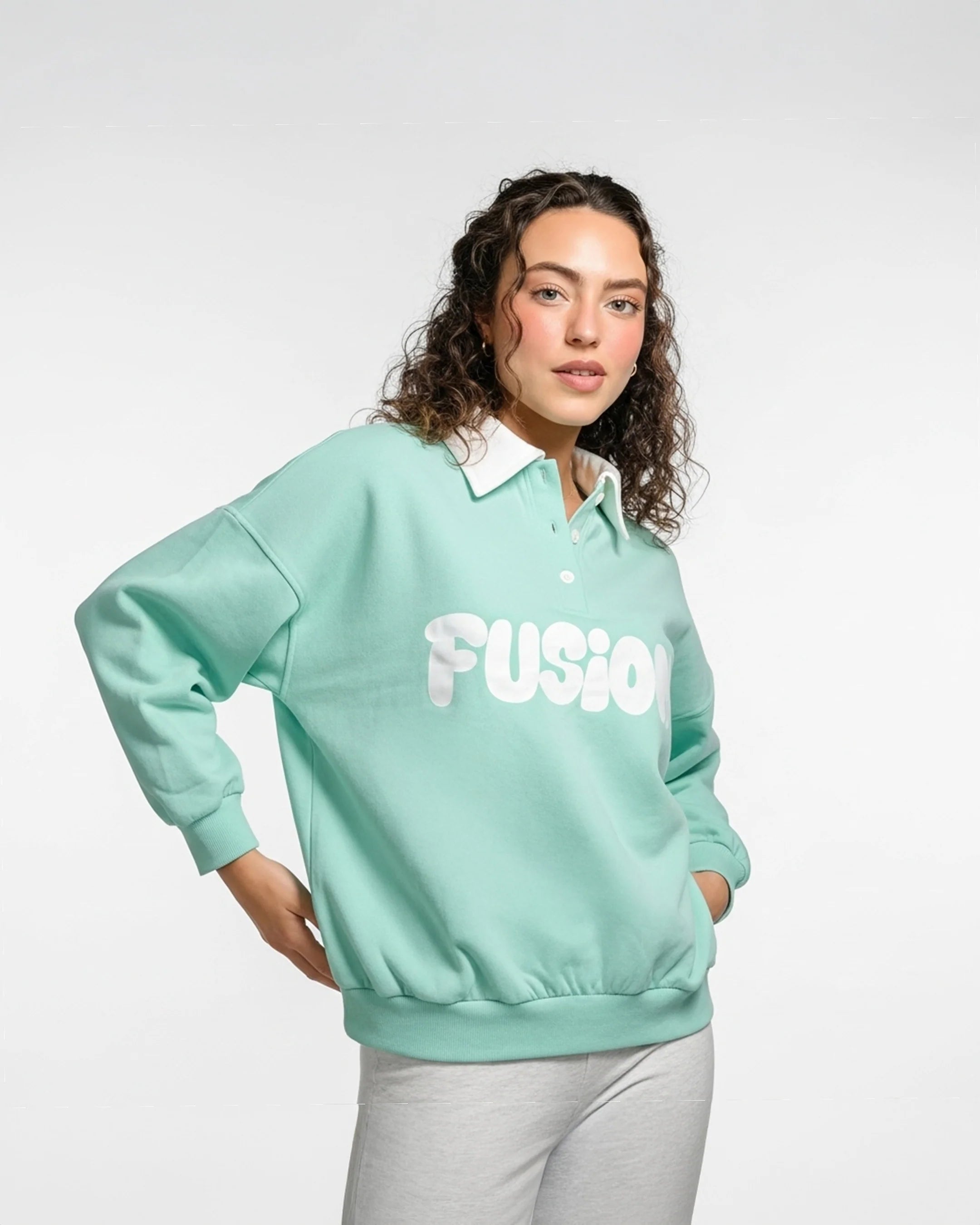 Fleece Polo Style Sweatshirt - FUSION