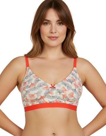 DOUBLE LAYERED COTTON WIREFREE PRINTED BRA-ORANGE