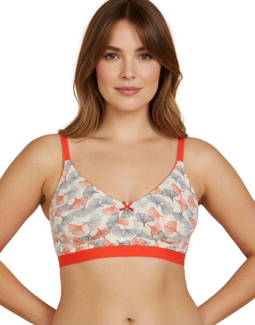 DOUBLE LAYERED COTTON WIREFREE PRINTED BRA-ORANGE