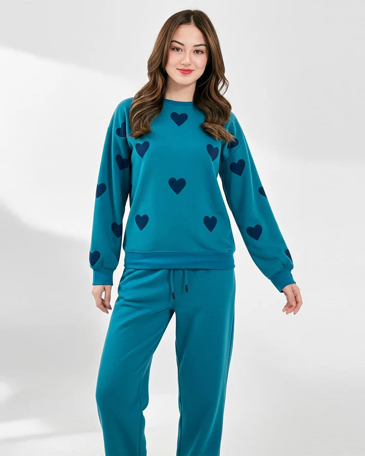 Fleece Pajama Set -Heart Cozy - Sea Green