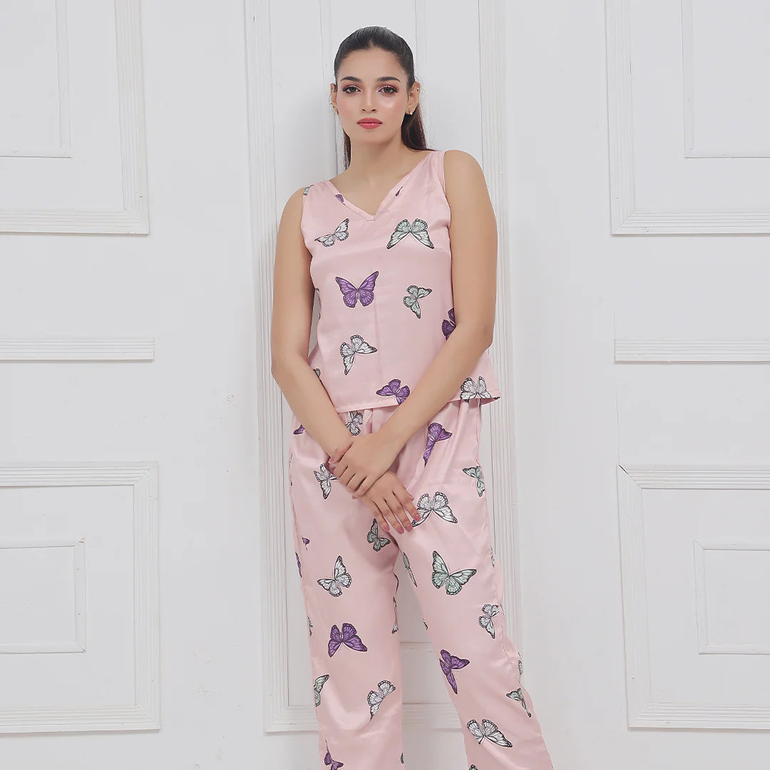 Silk Sleeveless Pj Suit - Dreamy Butterfly