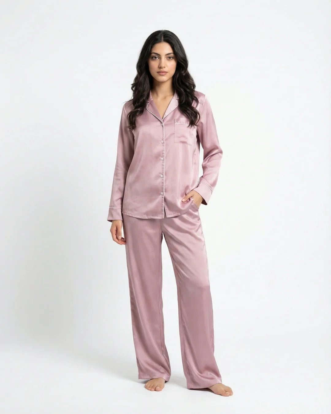 Satin Silk Pajama Suit - Noir