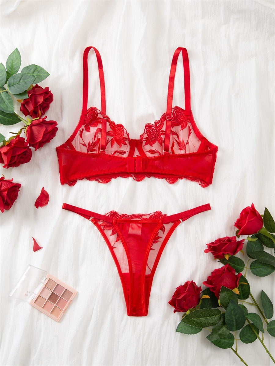 2024 New Arrival Embroidered Ropa Interior Mujer Black Underwear Transparent Red Women's Sexy Lingerie