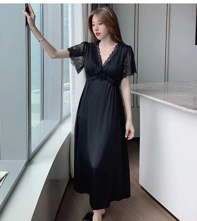 Comfortable Crazy Selling Asian Lady Hot Mature Classic Long Ladies Pajamas Girls Solid Nightdress Women Set Satin Sleepwear