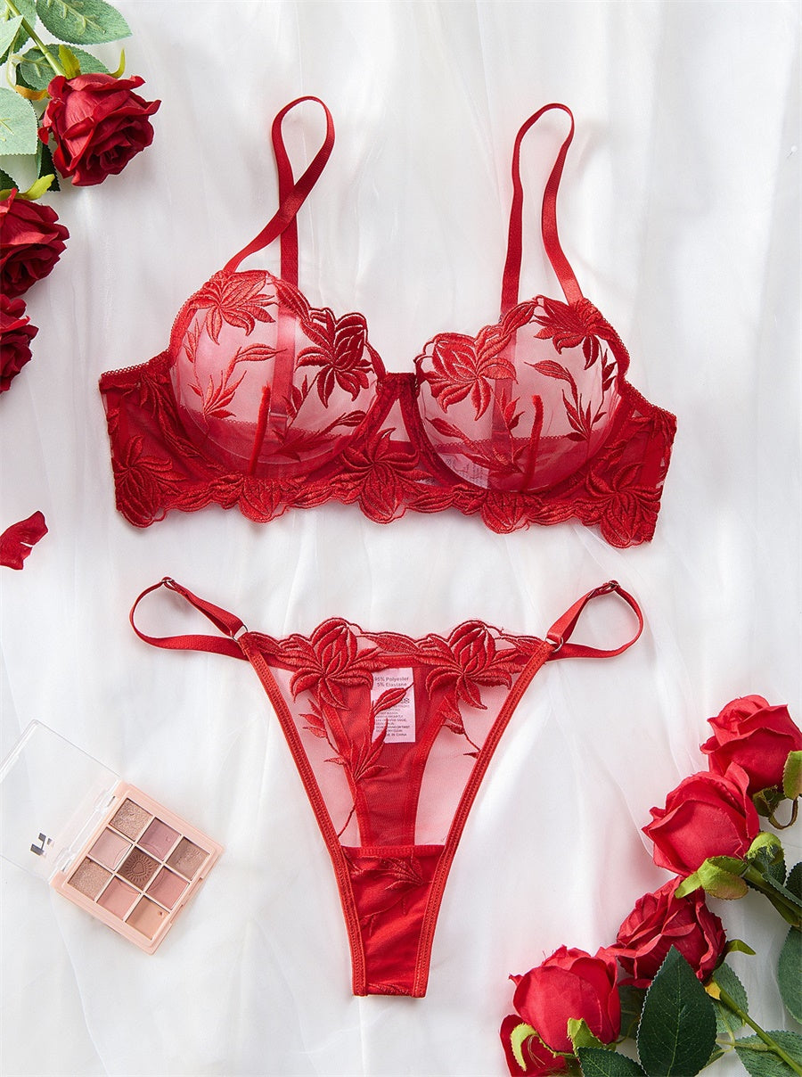 2024 New Arrival Embroidered Ropa Interior Mujer Black Underwear Transparent Red Women's Sexy Lingerie