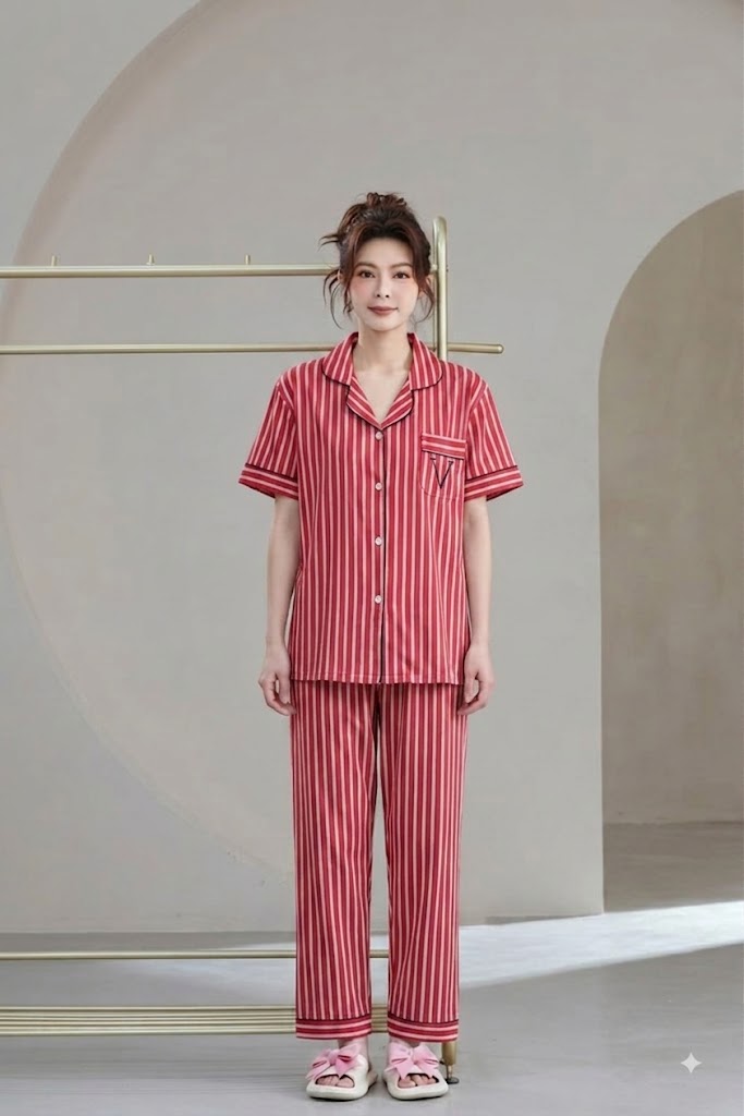 Women’s Striped Cotton Pajama Set | Short Sleeve Night Suit