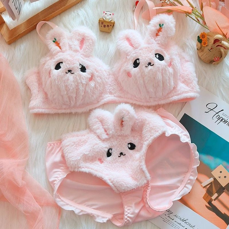 Cute Bunny Plush Wireless Bra & Panty Set