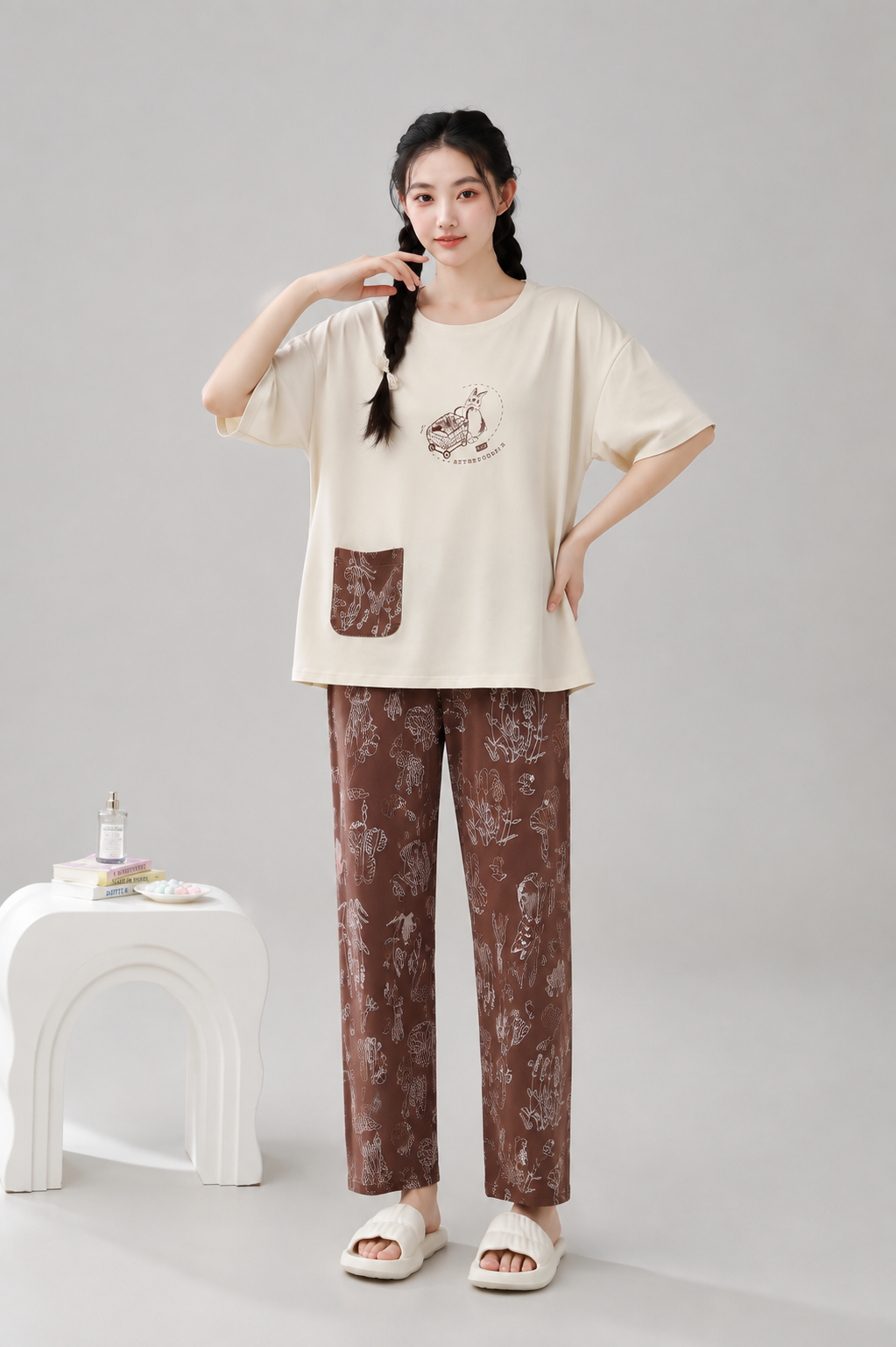 Women’s Cotton Printed Night Suit – Oversized T-Shirt & Printed Pajama Set