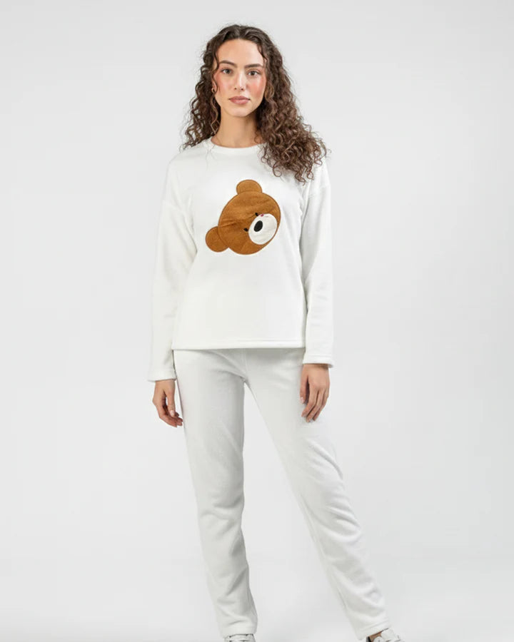 Fleece Pajama Suit - White Teddy