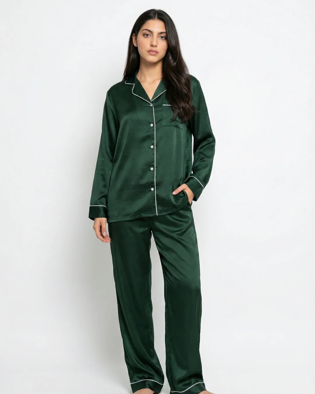 Satin Silk Pajama Suit - Noir