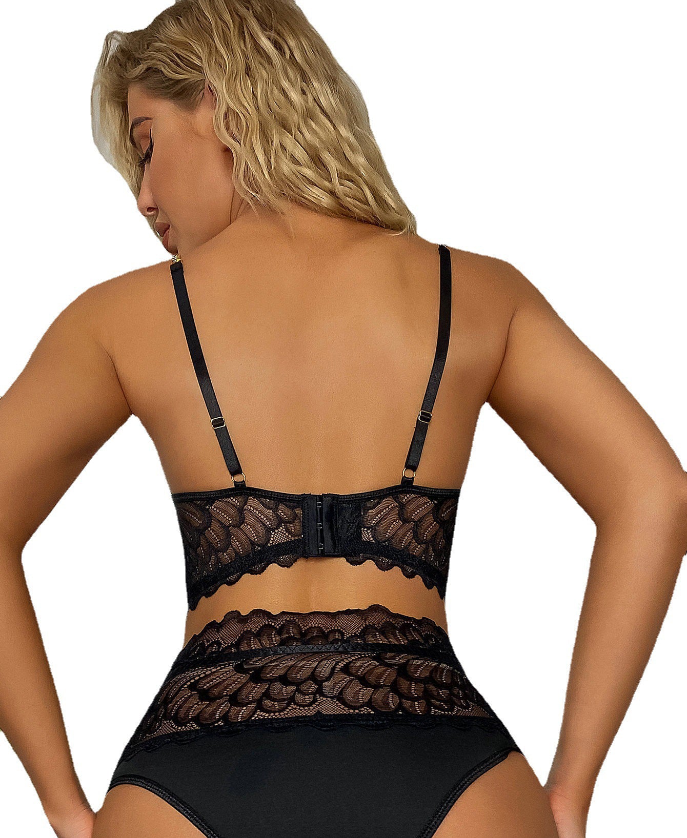 New Design European and American Sexy Lingerie Suit with Lace High Waist Lace Sexy Steel Ring Underwear Metal Garter Straps