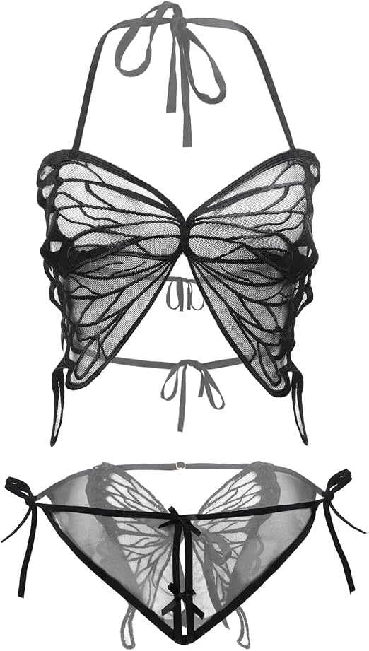 Elegant Butterfly Mesh Lingerie Set for Women – Underwire Bra & Panty