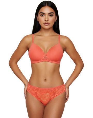 Butterfly back Bra With Lacy Panty SET-PEACH PEARL