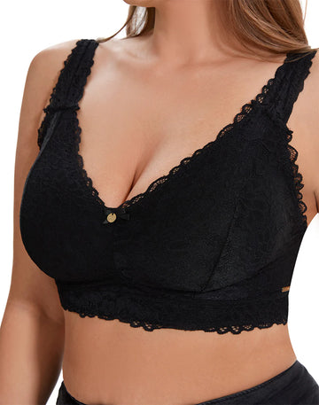 Double Layered All over Lace Bralette-BLACK