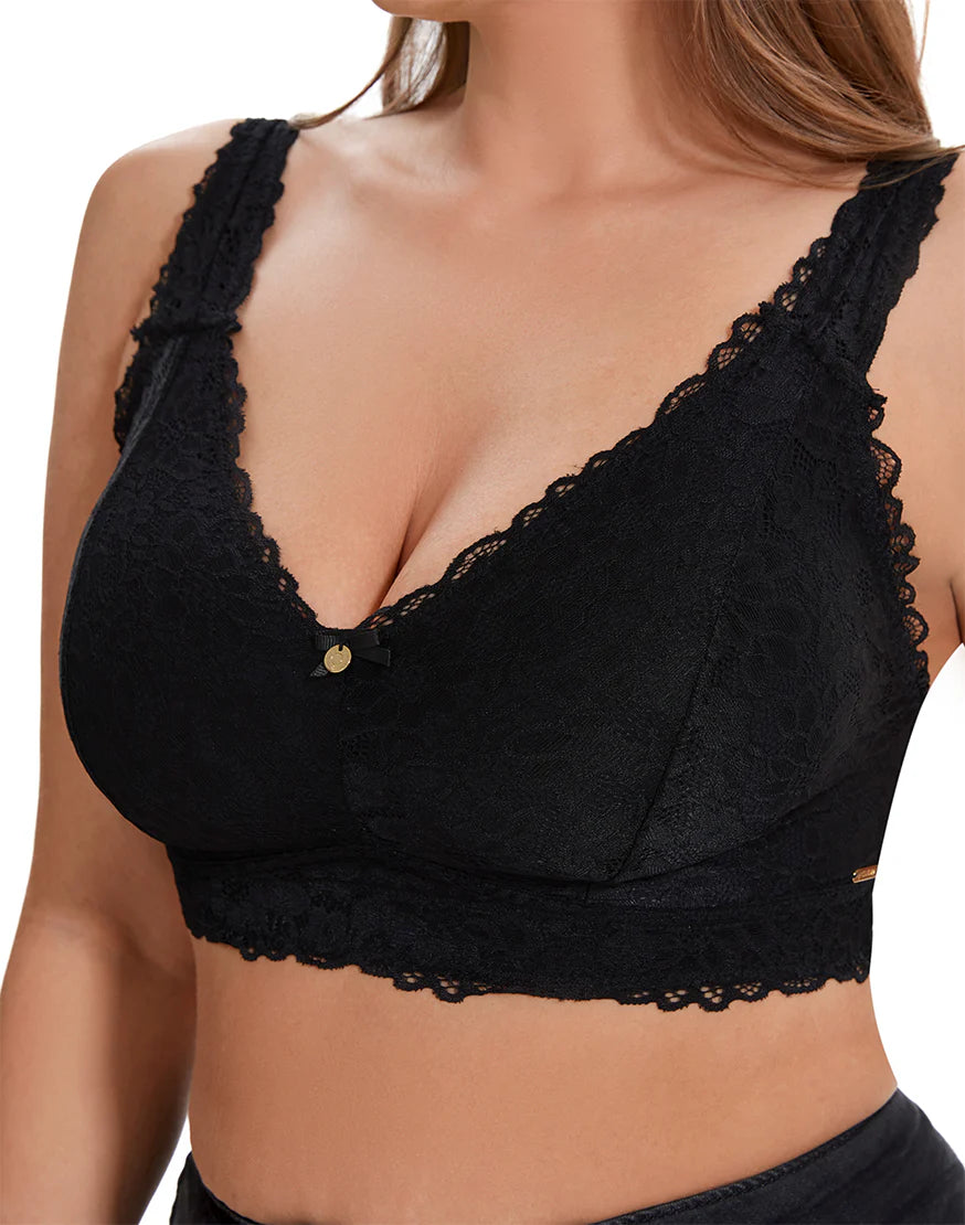 Double Layered All over Lace Bralette-BLACK