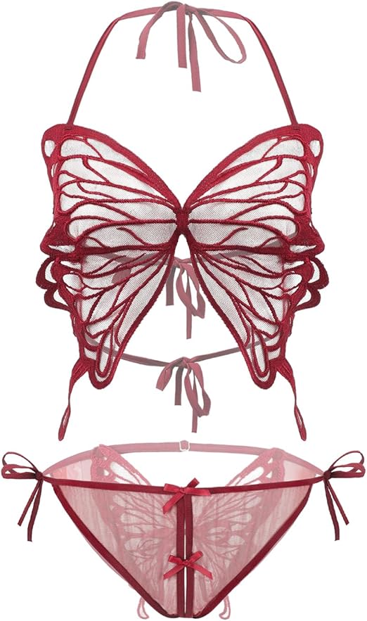 Elegant Butterfly Mesh Lingerie Set for Women – Underwire Bra & Panty