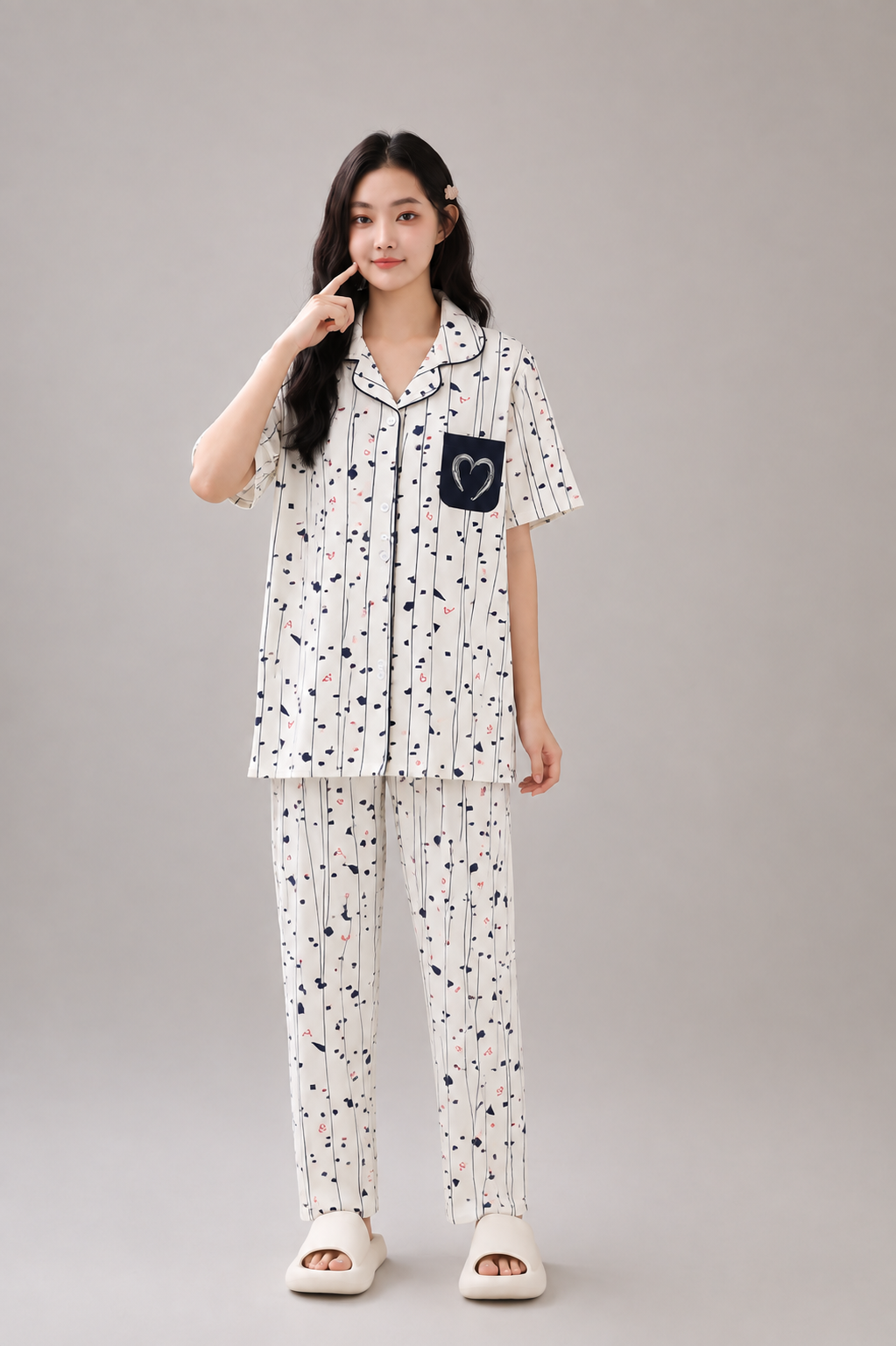 Women’s 2-Piece Printed Pajama Set – Button-Down Short Sleeve Top & Matching Lounge Pants