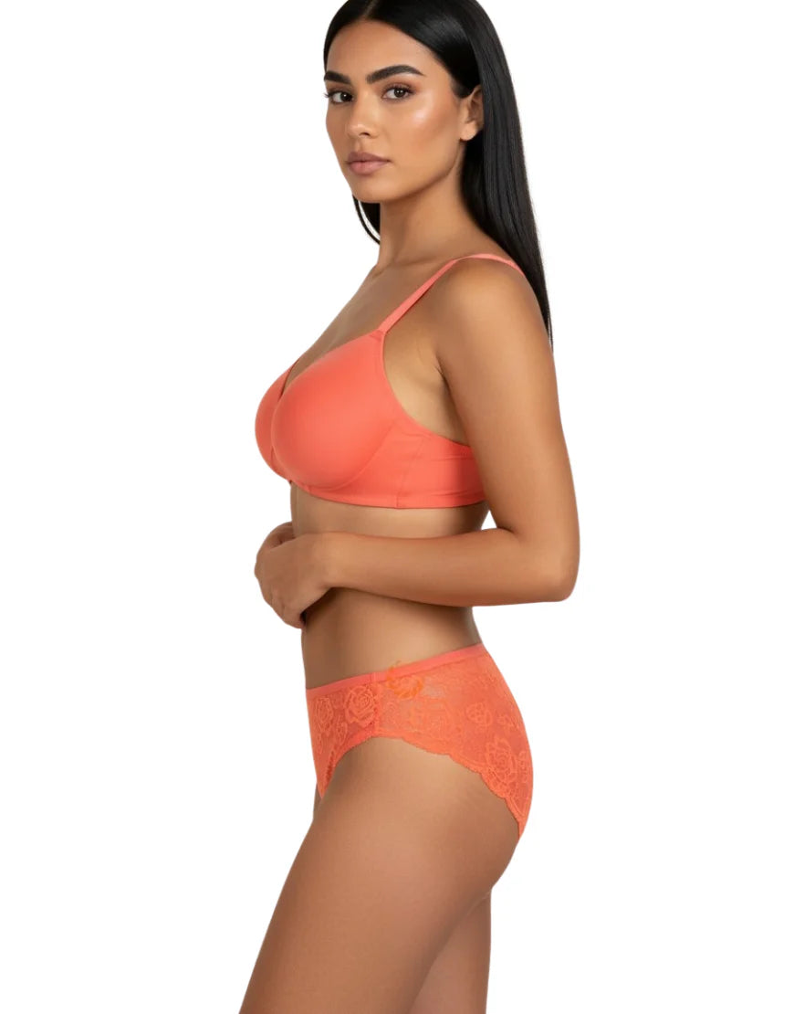Butterfly back Bra With Lacy Panty SET-PEACH PEARL