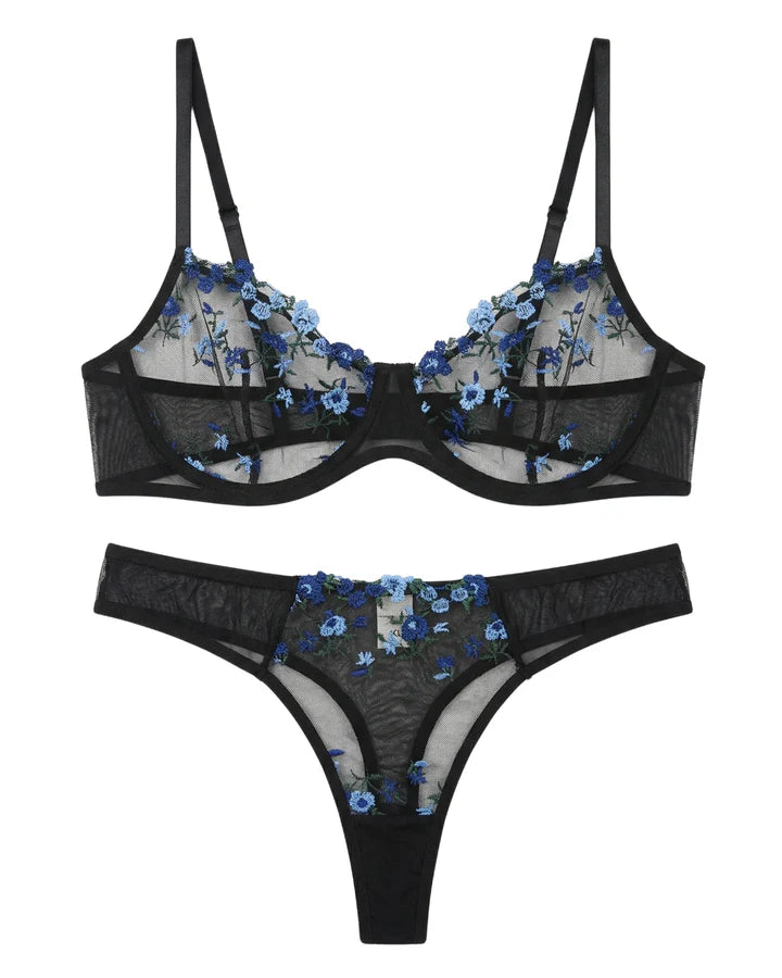 Non Padded Bra Set - Rosy Aura - Blue