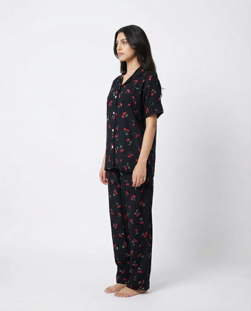 Linen Pajama Suit - Cherry Blossom