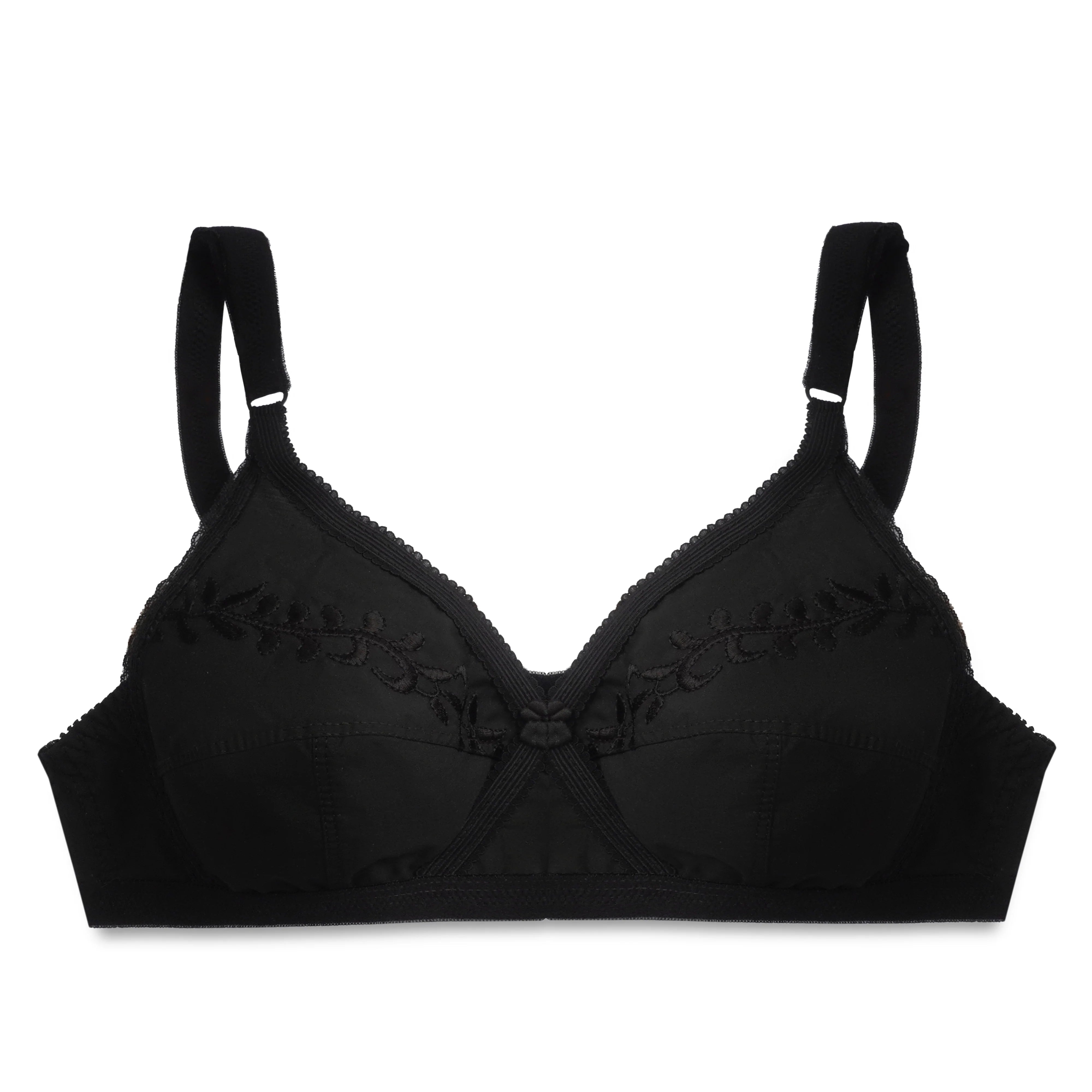 Embroidered Weave Casual Non Padded Wireless Bra
