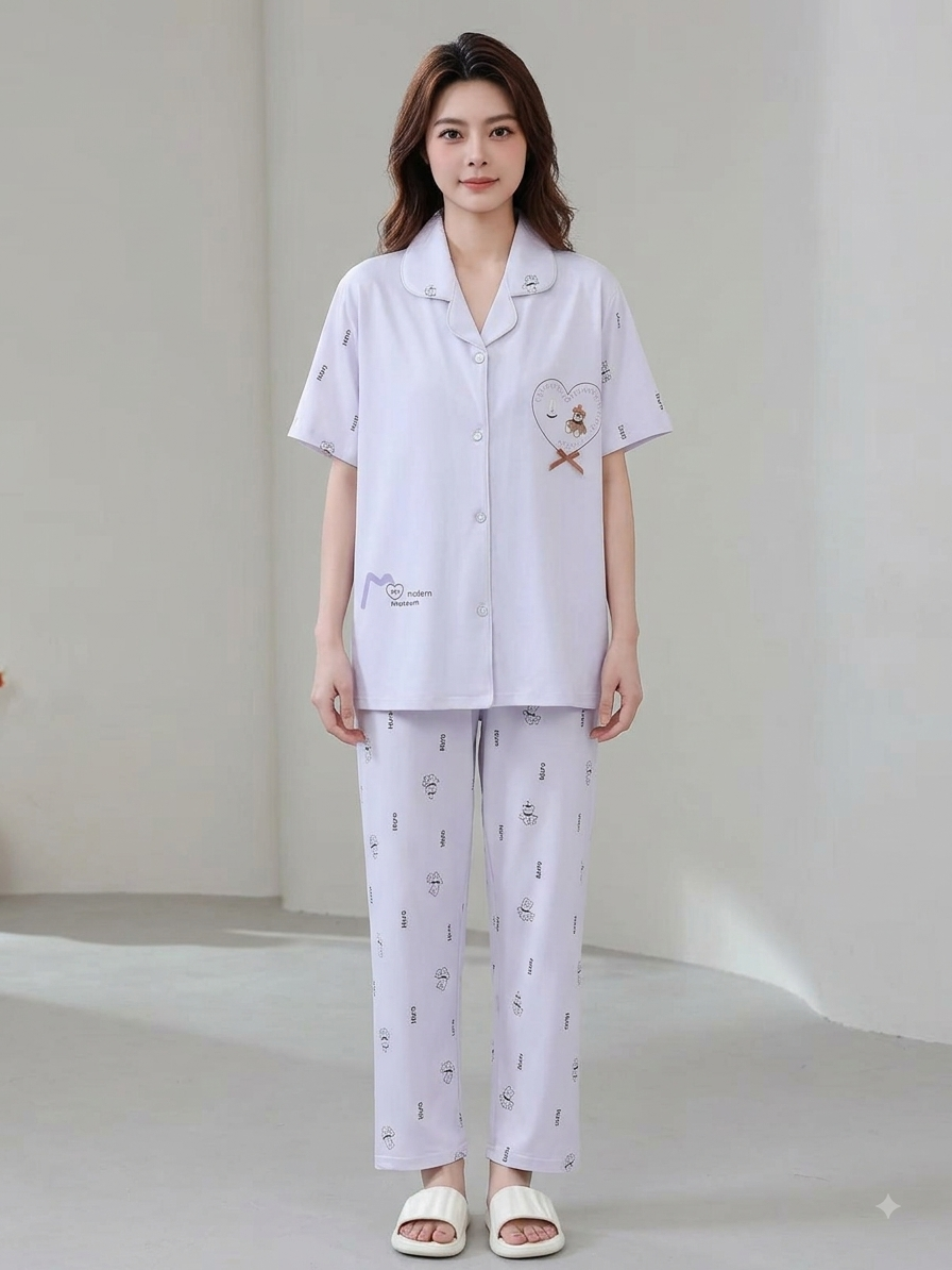 Premium Soft Cotton Summer Pajama Set with Pocket Design - Available in 3 Pastel Shades