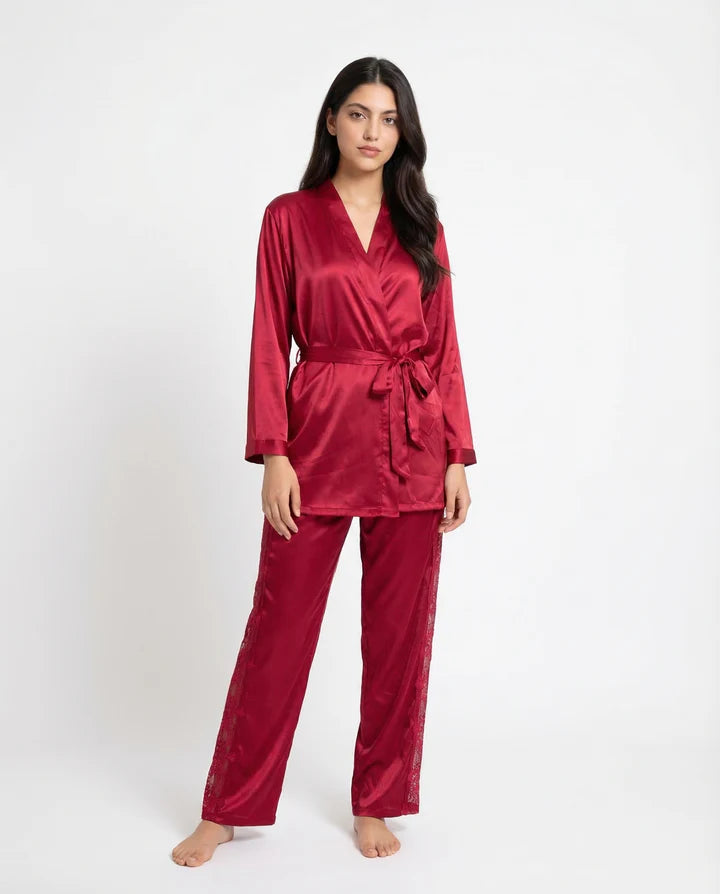 Silk PJ Set - Silk Lounge - Maroon
