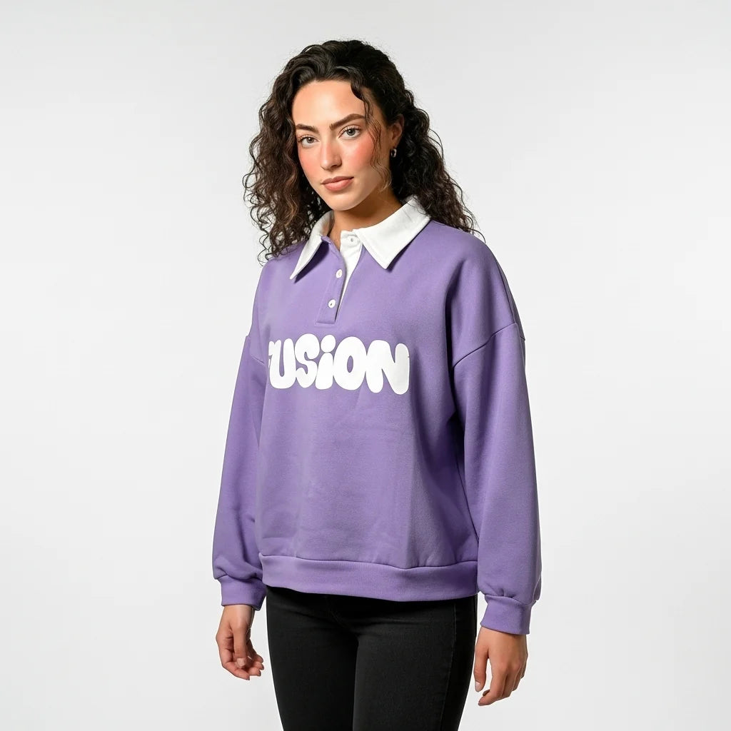 Fleece Polo Style Sweatshirt - FUSION