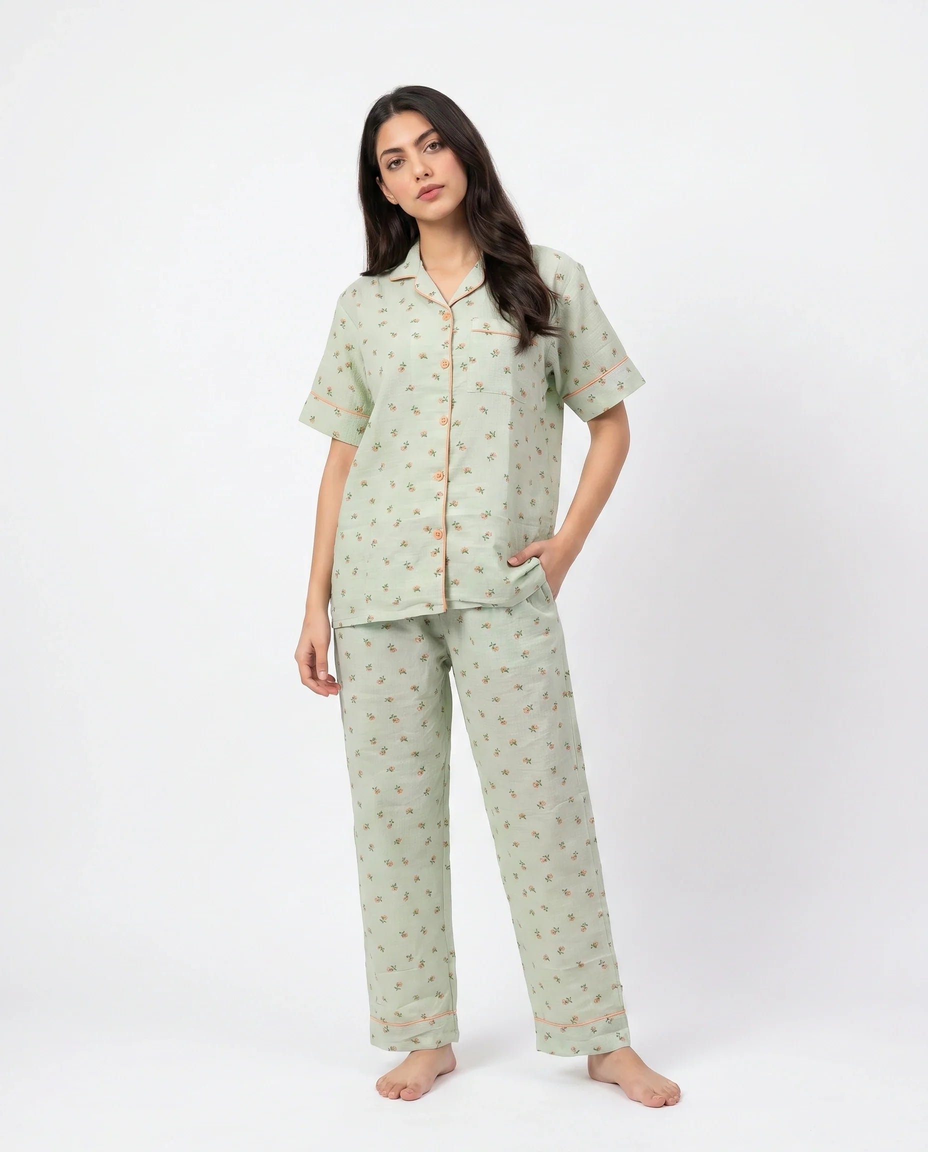 Summer Crinkled Pajama Suit - Flora