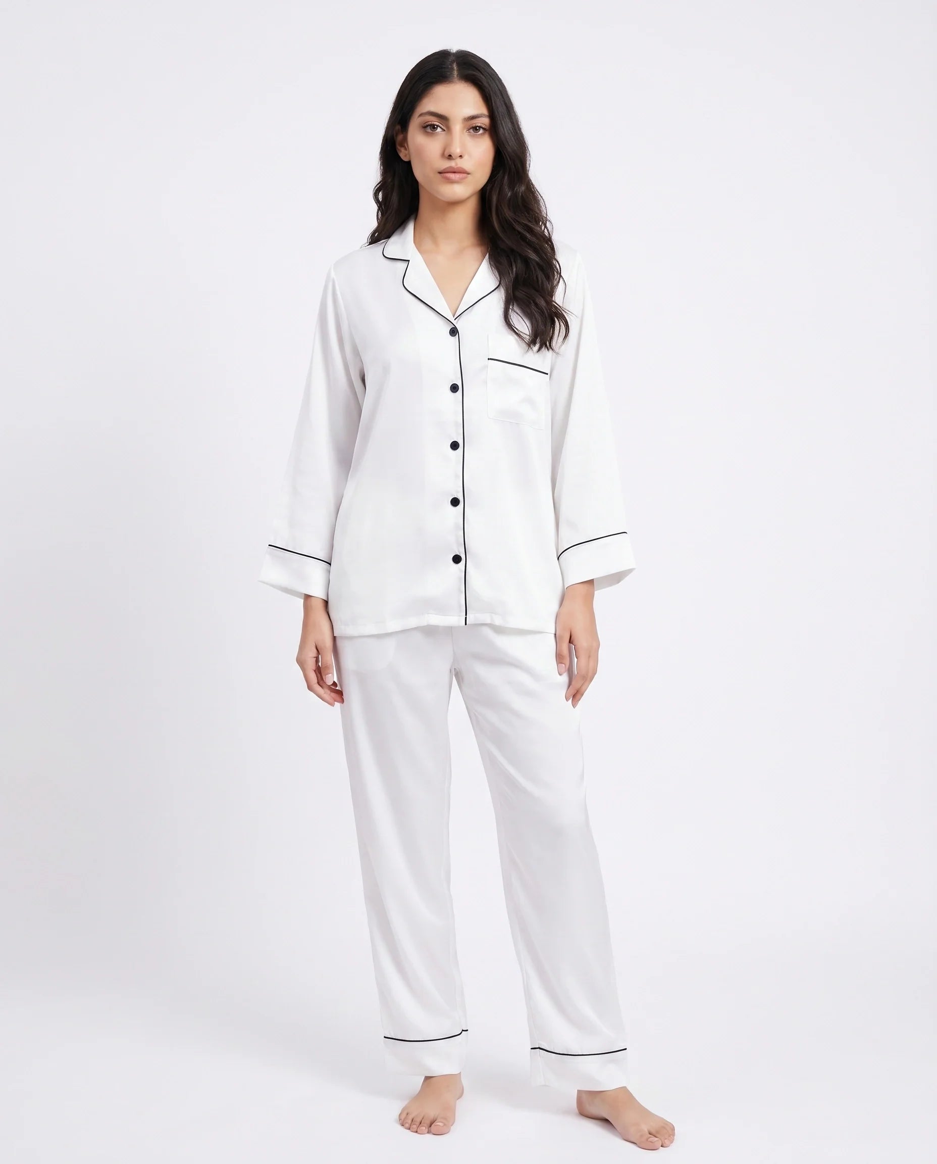 Satin Silk Pajama Suit - Noir