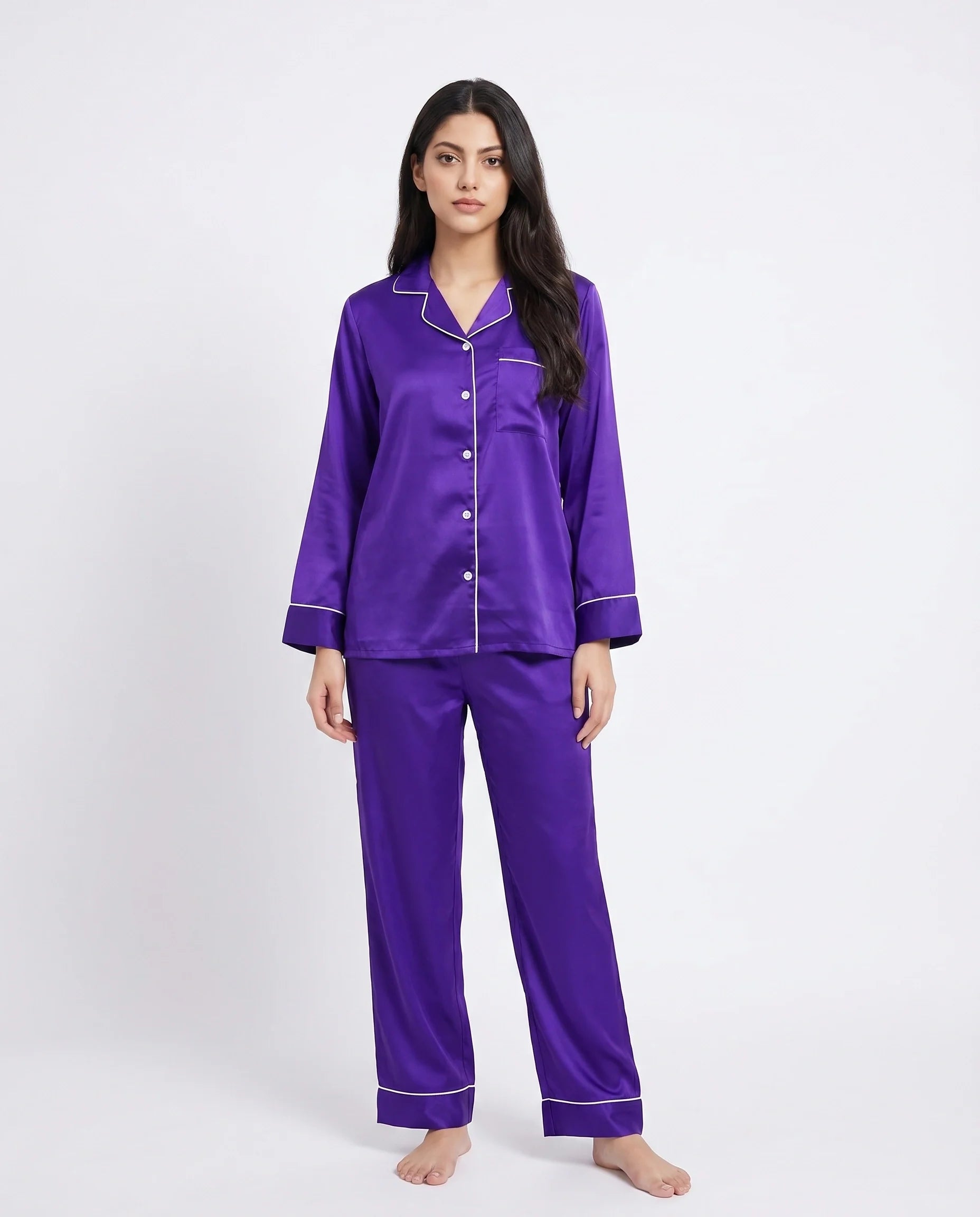 Satin Silk Pajama Suit - Noir